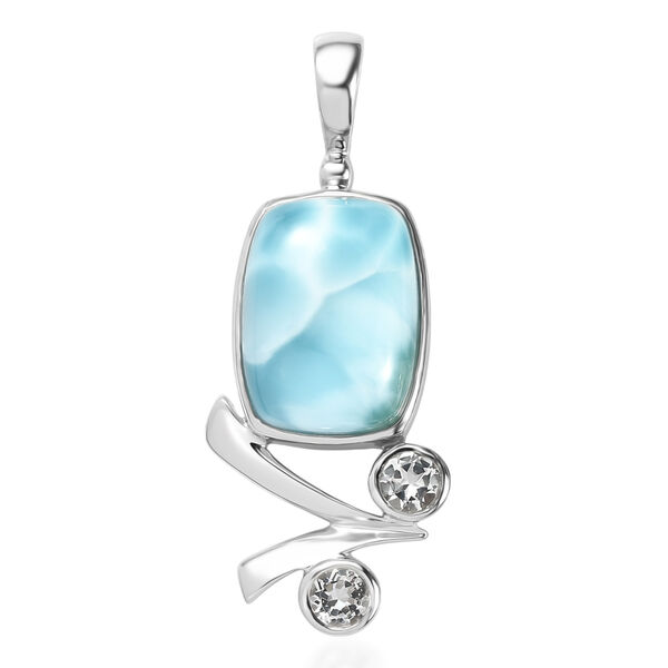 Sajen Silber-Larimar, Wei&szlig;er Topas Anh&auml;nger 925 Silber rhodiniert ca. 11.10 ct