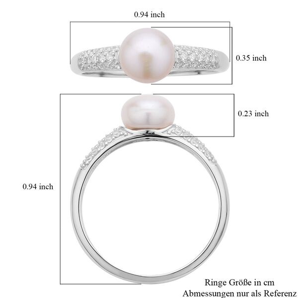 Wei&szlig;e S&uuml;&szlig;wasserzuchtperle, Wei&szlig;er Zirkon Ring 925 Silber rhodiniert (Gr&ouml;&szlig;e 16.00) ca. 0,39 ct image number 7