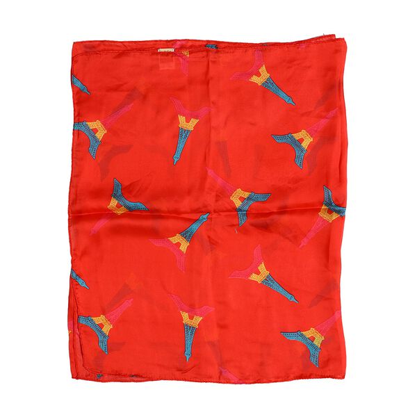 100% nat&uuml;rlicher Satin Seiden Schal, Eiffelturm Muster, Rot image number 5