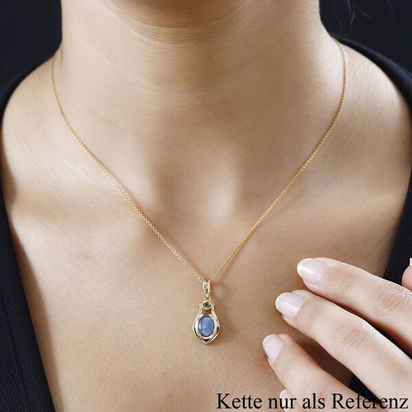 Boulder Opal Triplette, Nat&uuml;rlicher Chromdiopsid Anh&auml;nger 925 Silber Gelbgold Vermeil ca. 0,99 ct. image number 8