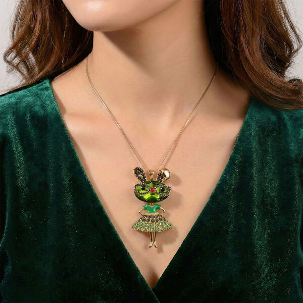 Mehrfarbiger Kristall Anh&auml;nger mit Kette, ca. 63.5 cm + 5 cm Extender, Legierung emailliert, Legierung Gelb image number 2