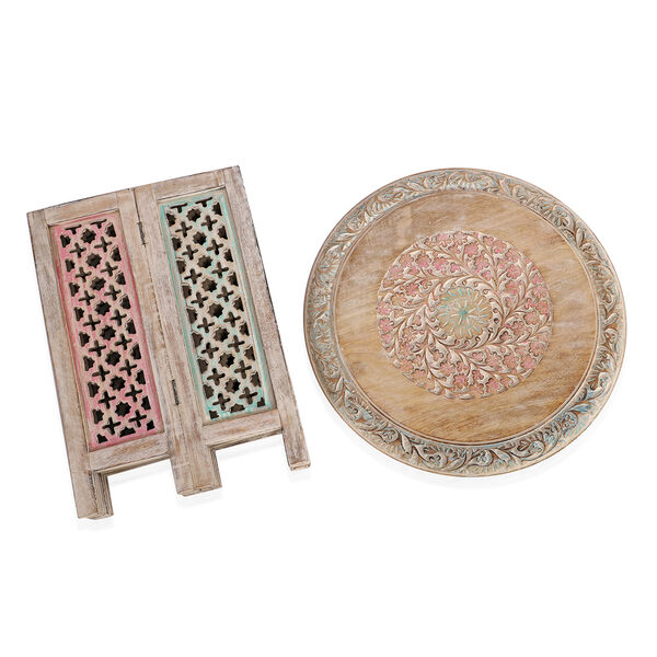 NAKKASHI - handgeschnitzter klappbarer Beistelltisch aus Mangoholz, 45x45 cm, wei&szlig; lackiert image number 3