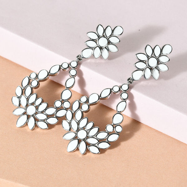 Floral emalliert Ohrh&auml;nger Messing platiniert&nbsp; image number 2