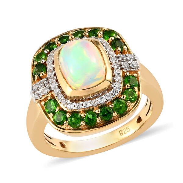 Nat&uuml;rlicher &Auml;thiopischer Opal und Nat&uuml;rlicher Chromdiopsid Ring 925 Silber vergoldet  ca. 2,08 ct image number 4