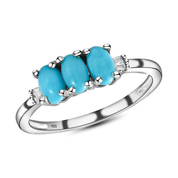 Amerikanischer, natürlicher Sleeping Beauty Türkis und weißer Diamant-Ring, 925 Silber platiniert  ca. 0,76 ct image number 4