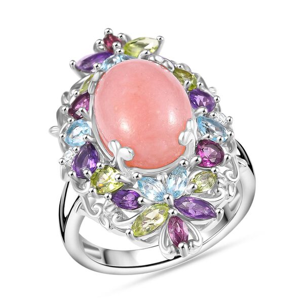 AA Vinicunca-Peruanischer Opal, Himmelblauer Topas, Mehrfarbige Edelsteine Ring, 925 Silber rhodiniert (Gr&ouml;&szlig;e 19.00) ca. 8.23 ct image number 3