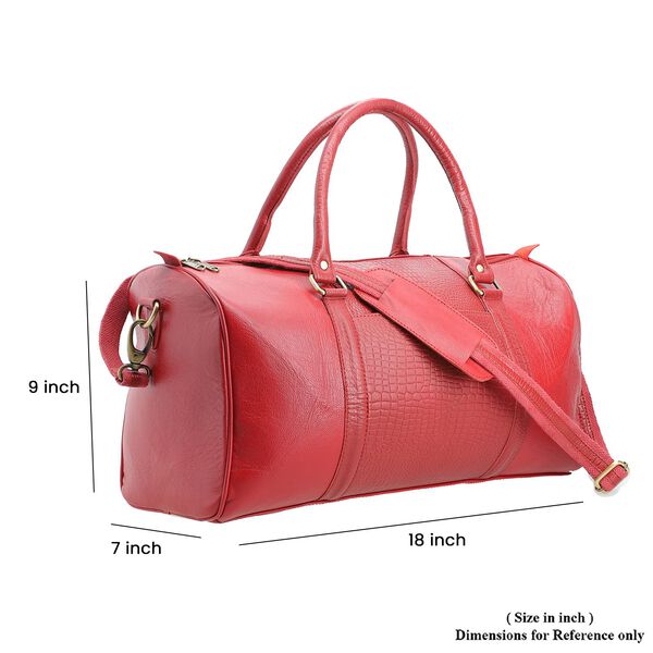 2er-Set -100% Echtleder 44x20,32x22,86cm Reisetasche und 20,32x3,82x24,13cm Crossbody Tasche, Krokoprägung, Rot image number 8