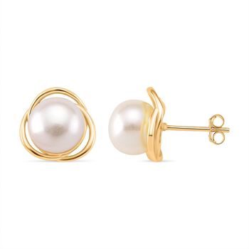 Wei&szlig;e S&uuml;&szlig;wasser Perle Ohrstecker, 925 Silber vergoldet