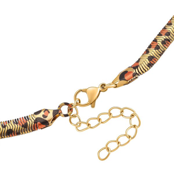 Leoparden-Print Fischgr&auml;ten Halskette aus 316L Edelstahl mit Goldplattierung, ca. 50 cm + 5 cm Extender image number 5