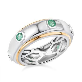 Gemfields AA Kagem Sambischer Smaragd Ring 925 Silber Rhodiniert und 750 Gelbgold Vermeil (Gr&ouml;&szlig;e 17.00) ca. 0.73 ct