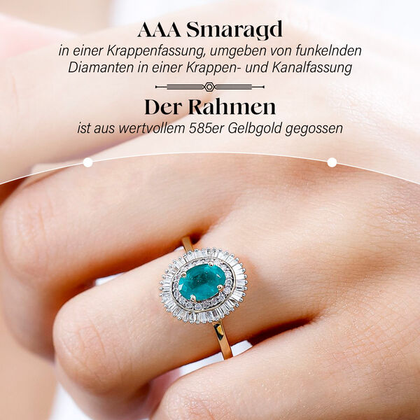 AAA Smaragd und Diamant Ring in 585 Gold - 1,07 ct. image number 3