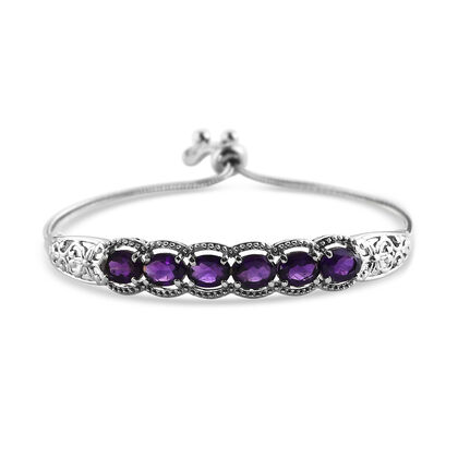 Afrikanisches Amethyst Bolo-Armband, ca. 16-26 cm, Edelstahl ca. 5,36 ct