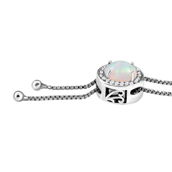 AA nat&uuml;rliche, &auml;thiopische Welo Opal und Zirkon-Lariat-Halo-Halskette, 60 cm, 925 Silber platiniert, 1,48 ct. image number 4