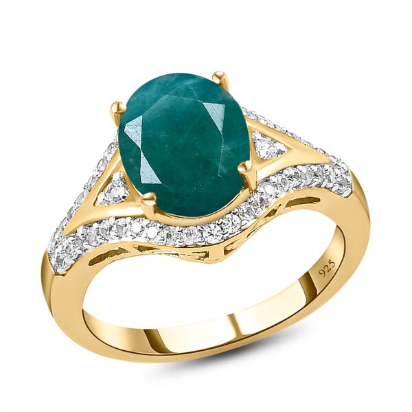 Grandidierit und wei&szlig;er Zirkon-Ring, 925 Silber vergoldet (Gr&ouml;&szlig;e 20.00) ca. 3.19 ct image number 0