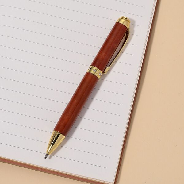 Roter Olmec Jadeit Kugelschreiber mit poliertem Schaft, Wei&szlig;em Kristall und Legierungsmetall image number 1