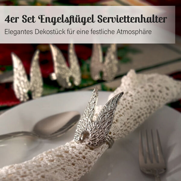 4er Set Engelsfl&uuml;gel Serviettenhalter, 4x6,5cm, silber image number 8