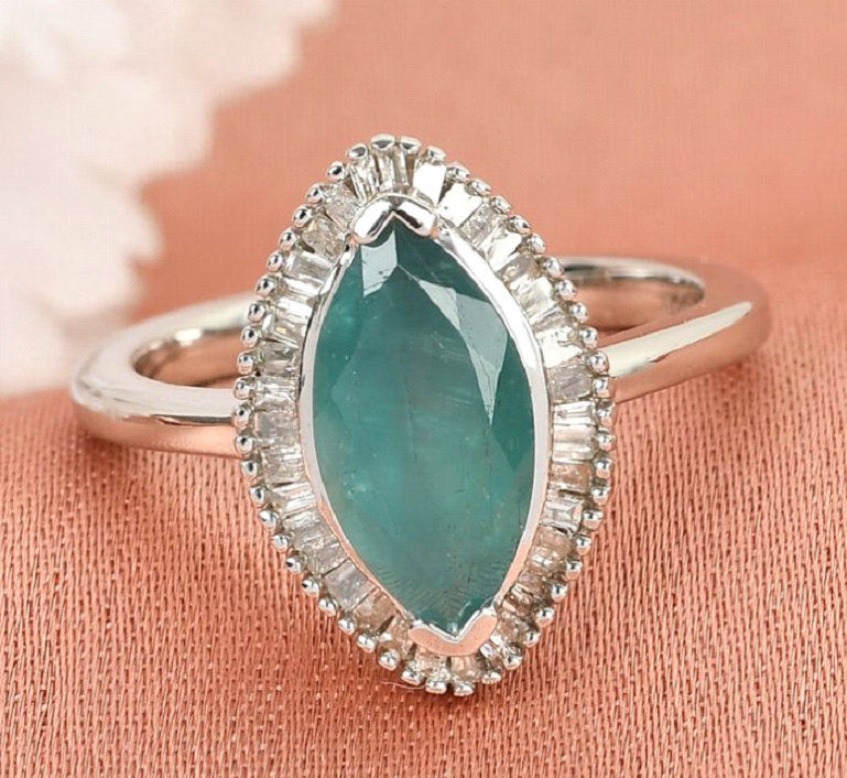 Grandidierit und Diamant Halo Ring 925 Silber Platin