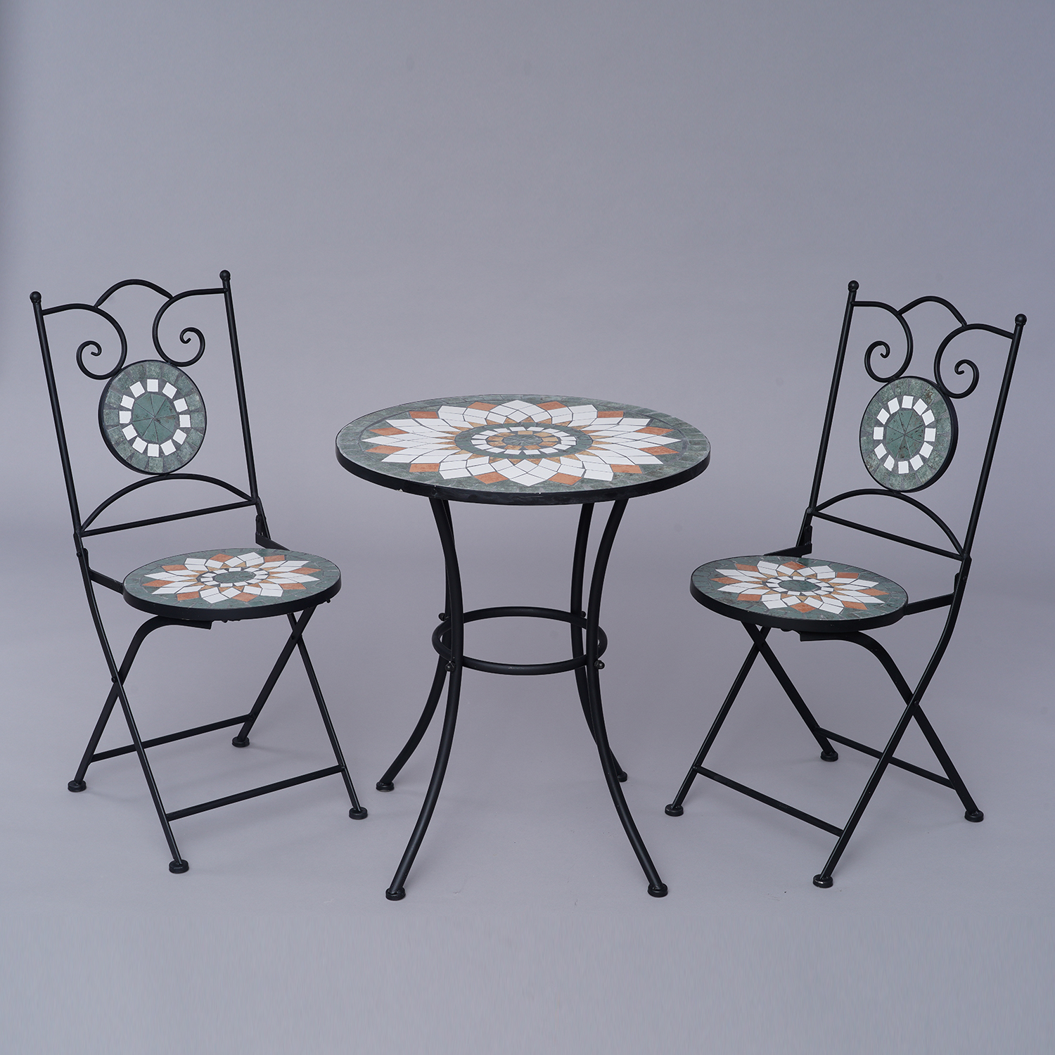 3erSet MosaikTisch und 2 MosaikStühle, KaleidoskopMuster