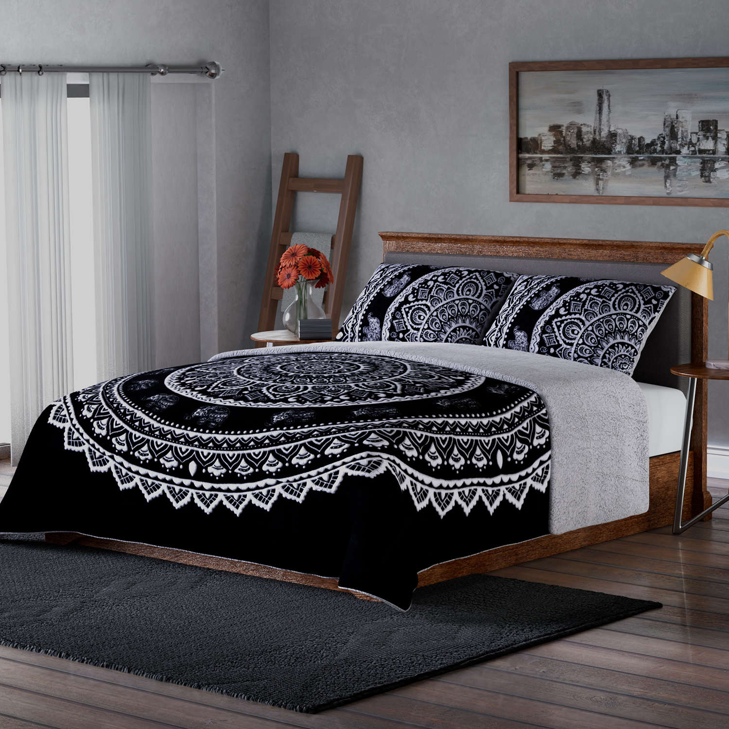 SERENITY NIGHT: 3er-Set - kuschelige Steppdecke und 2 Kissenbezüge, Off-White und Dunkelblau&nbsp; | SHOPLC