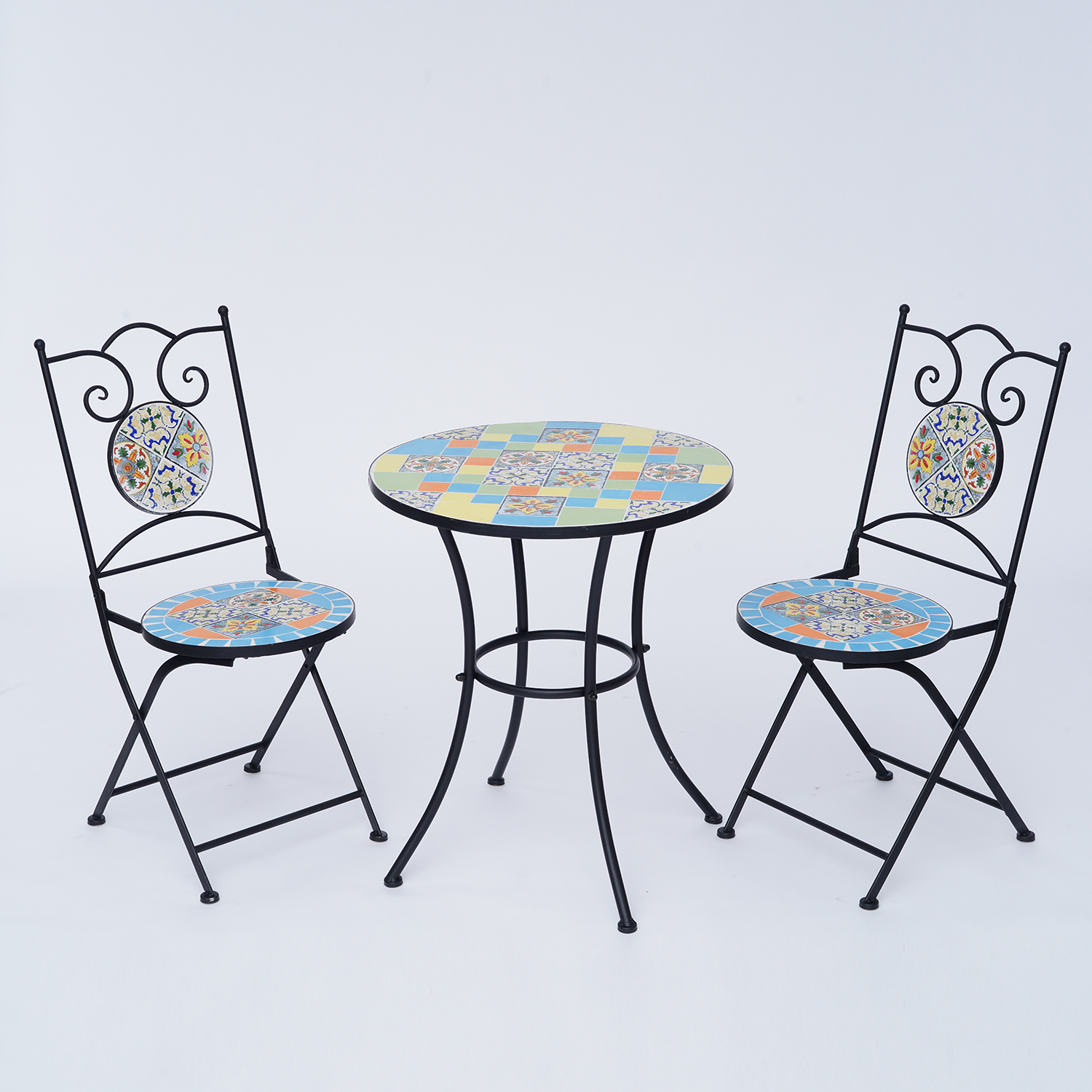 3erSet MosaikTisch und 2 MosaikStühle, Mehrfarbig SHOPLC